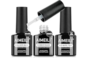 AIMEILI Rubber Base Builder Gel e Top Coat 3 x 8ml Rubber Base e Top Coat Semipermanente Builder Gel Unghie Autolivellante Nail Art Manicure