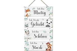 KAIRNE Tier Bilder für Babyzimmer,Wanddeko Kindzimmer Mädchen Jungen,Tier Holzschild mit Spruch,Inspirierende Zitate Kinder Wandbild mit Spruch,Waldtiere Safari Tiere Poster für Babyzimmer Deko