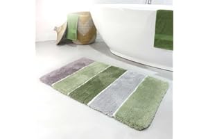 ‎HOMIE LIVING Homie Living Badteppich, Badematte kuscheliger Flauschiger weicher Flor l rutschfest und Waschbar Rio Marina (55 x 65 cm, Grün Grau)