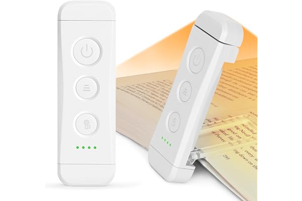 Glocusent Luz Lectura Recargable USB, Lampara de Lectura LED con Pinzas, 3 Colores Ámbar & 5 Brillos Regulables, Compacta y de Larga Duración,Regalo para los Amantes del Libro