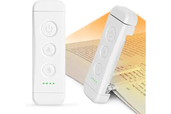 Glocusent Luz Lectura Recargable USB, Lampara de Lectura LED con Pinzas, 3 Colores Ámbar & 5 Brillos Regulables, Compacta y de Larga Duración,Regalo para los Amantes del Libro