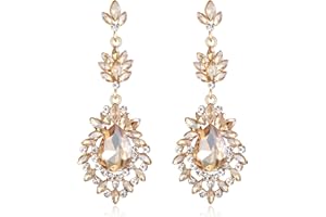 EVER FAITH Kolczyki dla panny młodej, na wesele, imprezę, zielone stras, liście, krople, wiszące kolczyki dla kobiet