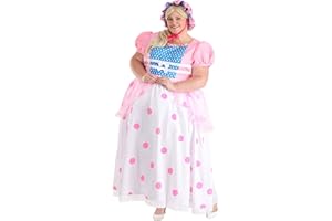 FUN COSTUMES Plus Size Adult Bo Beep Fancy Dress Costume Womens, Pink Polka Dot Print Poplin Skirt Shepherd Outfit