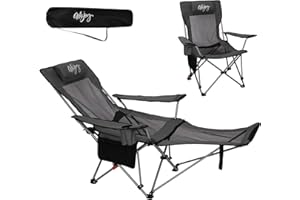 #WEJOY Sedia da campeggio pieghevole 2 in 1 180 kg con poggiapiedi, schienale regolabile in 4 posizioni, poltrona relax all'aperto, grigio/nero