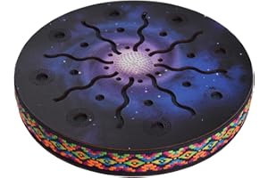 Btuty 8 Inch Ocean Drum Ethnic Percussion Instrument Painted Pattern Birch Wooden Drum Woven Edge for Home Party Supplies Onomatopoeic Music Portable Relaxing Water Sound