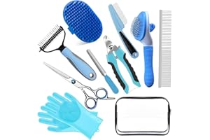 2TRUL Pet Grooming Kit - Dog Cat Deshedding Brush, Nail Clippers with File, Hair Remover Gloves & Bath Tools for Long/Short Haired Pets, Grooming Tool for Long and Short Haired Pets
