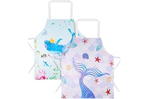 ABOHU Kids Aprons, 2 Pcs Child Chef Aprons, Childrens Kids Toddler Waterproof Play Apron, Cartoon Style Toddler Children Painting Apron, Children Kitchen Apron for Kids Toddler Painting Baking Artist