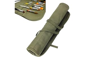 GUNWON 1Pcs 22 Slots Paint Brush Holder Storage Art Brush Roll Canvas Pouch,Artist Paint Brush Holder Roll Up Brush Bag Case Paint Storage Canvas Pouch for Watercolor Gouache Art Paint Brushes (Army Green)