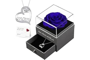 MIOFULA Rosa Eterna Regalos para Mama, Rosa Real Flor Preservada con Collar para Madres Cumpleaños Regalos para el Día de la Madre Regalo para el Día de San Valentín para Mama Abuela Mujer…
