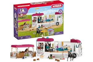 schleich HORSE CLUB - Camping-Car Équestre pour chevaux schleich, Van avec 227 éléments inclus dont 3 chevaux, figurines animaux pour enfants de 5 ans et plus