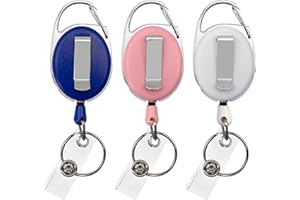 HONONWII 3 Pack Badge Holder with Clip, Badge Reels Retractable Heavy Duty Keychain with Key Belt Reel for Key Ring ID Card Badge Holder
