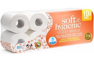 Packing 10 Pack Toilet Roll, 120 Sheets per Roll, 1200 Sheets Total - Premium White 2 Ply Bathroom Tissue - Absorbent, Durable, Embossed Design - Sterilized for Germ Protection