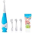 brush-baby Blue BabySonic Electric Toothbrush Bundle Set Includes Electric Toothbrush, 4 Brush Heads & 1 AAA Battery, 12 ml Toothpaste (Blue Set)