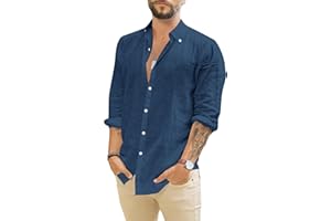TARAINYA Camicia Lino Uomo Estiva Manica Lunga Cotone Casual con Tasche Regular Fit