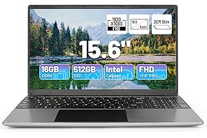Geviar 15.6'' Laptop 16GB DDR4 512GB SSD, Quad-Core Intel Celeron N5095 Processors, 1080P IPS FHD Display, Type-C, USB 3.0, Bluetooth 4.2, 2.4/5G WiFi,Numeric Keypad