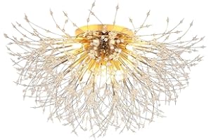 ‎JIINOO JIINOO Moderne Feuerwerk Kronleuchter, 8-flammig Löwenzahn Deckenlampe Deckenleuchte Halbbündige Kristallleuchten Deckenbeleuchtung LED Pendelleuchten für Wohnzimmer Schlafzimmer (Ohne Glühbirne)