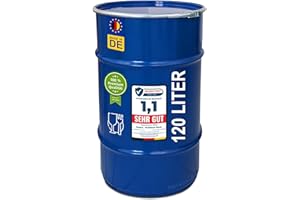 plasteo® Barril de acero Hobbock, tapa de chapa de acero, apto para extracción de polvo ciclónico, barril de chapa metálica, homologación UN, fabricado en Alemania (120 litros)