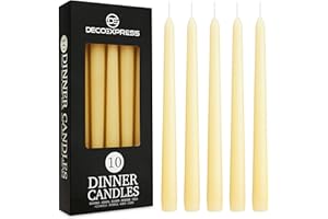 DECO EXPRESS Candles Set Classic Dripless Tapered Metallic Unscented 8H Burning Time, Decorative Dinner Candles for Restaurant Home Christmas (Ivory, 10 Pack)