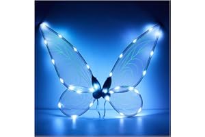Niceyoeuk Fairy Wings Light Up Butterfly Fariy Wings Costume Girls Halloween Dress Up LED Sparkly Sheer Elf Angel Wings for Adult Kids (White Light Wings)