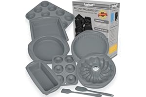 Aschef 14en1 Moule Silicone Patisserie Antiadhésif Moules Gateau Carré Rond Plat a Tarte pour Cake Tartelette Cupcake Pain de Mie Muffin Brioche Donuts Brownie kouglof Savarin Quiche Pizza