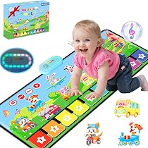 MOMUSE Tapis Musical Géant 110x45 Cm – 80 Sons, 10 Animaux, 10 Voitures, 4 Modes, Volume Réglable – Jouet 1-3 Ans
