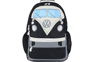 BRISA VW Collection - Sac à dos de randonnée et d'école pour ordinateur portable au design Combi T1 (30 L/Grand/Avant du Combi/Noir)