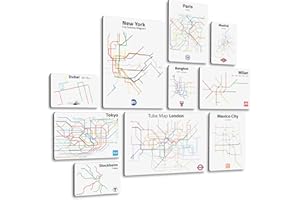 Giallobus - Ensemble de 10 peintures Multi-Panneaux - Ville - Métropolitaine 02 - Bois MDF - | 2 x 42x29,7cm | 4 x 29,7x21cm | 4 x 21x14,85cm | - Prêt à accrocher - Tableaux
