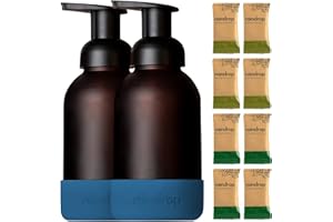 RAINDROP CLEAN Raindrop Sustainable Hand Soap Starter Pack, 2x Reusable Foaming Glass Dispenser Bottles and 8x Hand Wash Refill Tablets (Lazuil Blue Silicone Base)