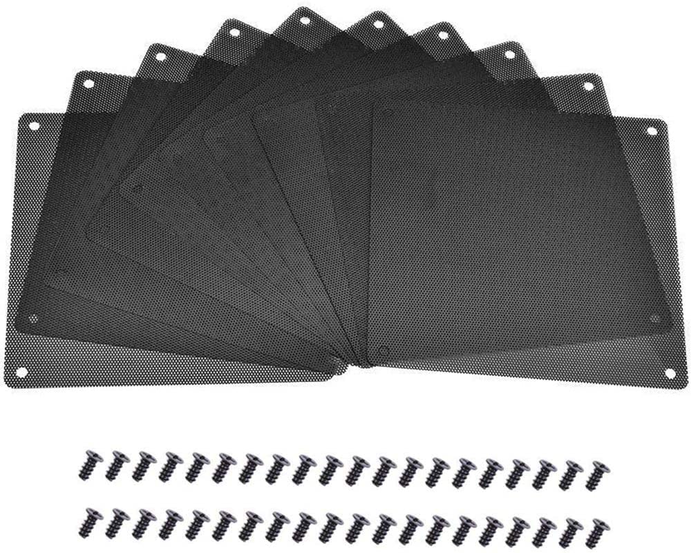 140mm 14cm PVC PC Cooler Fan Dust Filter cover Black 10pc with screws (140mm, 10 Pc Pack)