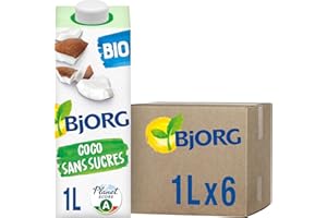 BJORG - Boisson Coco Sans Sucres - Boisson Végétale Bio - Pauvre En matières grasses - 1 L x 6