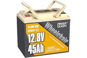Power Queen 12V45Ah LiFePO4 - Batería de litio marina, BMS integrada protección a baja temperatura Deep Cycle batería, 4000+ ciclos para silla de ruedas eléctricas, camping, motores de curricán