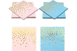 SPOKKI 40 Pieces Blue and Pink Gold Dot Party Napkins, 33x33 cm Disposable Napkins, Birthday Napkins, Wedding Napkins, Cocktail Napkins, Suitable for Family Birthday, Friends Gathering, Company Party