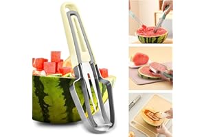 QEERINER Melonenschneider 3 in 1,neuestes Modell Edelstahl Wassermelonen schneider, Obstschneider, Wassermelone, Cantaloupe, Papaya, Drachenfrucht Fruchtmesser.（Beige）