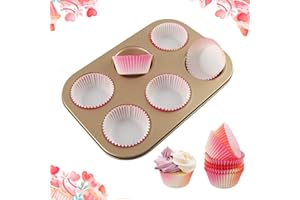 Shyllin Teglia per Muffin Set, 1 Acciaio al Carbonio Teglia Muffin e 100 Pirottini di Carta per Muffin, Teglia da Forno Muffin, Stampo Muffin Antiaderente, Teglia Muffin per Cupcakes, Budini, Brownies