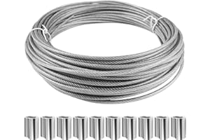 XYVOR Cable Acero 3mm, 18m Cable Acero Plastificado, Cuerda De Alambre De 3 mm, Kit De Cables De Acero Inoxidable, Núcleo de 7x7, para Cuerda Tendedero, Cortina, Toldos, Soporte Planta, Suspensión de Cuerda