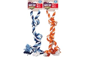 Rosewood Twistables Rope Tug Toy for Dogs - Durable, Cotton Chew and Fetch Dog Toy for Small and Medium Breeds, Assorted Blue or Orange Colours