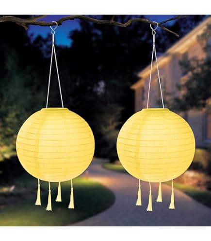 TOKIISHE Lantaarns op zonne-energie, voor buiten, weerbestendig, wit, papieren lantaarns op zonne-energie, 20 cm met 4 kwastjes, hangende waterdichte nylon tuinlantaarns, 2 stuks