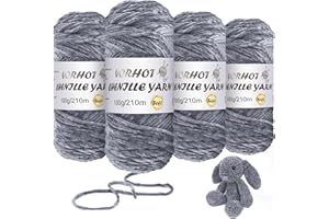 VORHOT 400g Filato di Ciniglia, 4 Rotolo Morbido Lana di Ciniglia, Lana Vellutata per Bambini per Lavorare a Maglia, Grigio