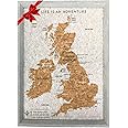 Splosh Travel Map - UK Map Pin Board in Grey, Wooden Frame. Personalise and Mark Your Past and Future Adventures with 100 Pins in 2 Colours