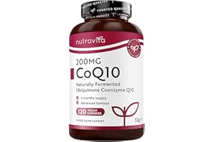 Nutravita Coenzima Q10 200 mg - Ubichinone Puro al 100% - 120 Capsule Vegane di CoQ10 ad Alto Dosaggio - Fornitura di 4 Mesi - Ubichinone Fermentato Naturalmente - Prodotto nel Regno Unito