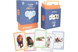 Rocket Kidz - Carte prime parole animali - 50 Flash cards bambini sugli Animali per la Stimolazione Precoce del linguaggio nei bambini. Carte linguaggio in 7 Lingue. Metodi Montessori e Doman