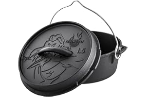 ‎FEUERGOTT Feuergott Dutch Oven 1,5L ohne Füße – Gusseisen Mini Topf für Brot, Camping, Backofen, Herd, Induktion – Schmortopf für kleine Gerichte, Rationen, Beilagen, Singlehaushalt, Kochen, Braten, Outdoor