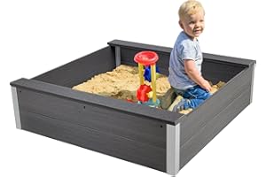 dobar® Sandpit made of weather-resistant WPC - sand box for playing for the garden - 115 x 115 x 30 cm - anthracite