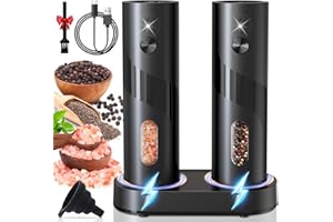 UCAMP Zestaw 2 Elektrycznych Młynków Do Soli I Pieprzu,Elektryczny Młynek Do Pieprzu,Regulowana Grubość Mielenia,Automatyczny Zestaw Młynków Do Przypraw (Duża Pojemność 110 Ml)