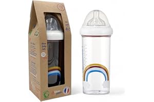 Le Biberon Français - Biberon Anti-Coliques Premium 6 Mois et Plus - Biberon 360ml à Col Large - Léger et Durable - Tétine à 3 Vitesses en Silicone Pur - BPA, BPS, BPF Free