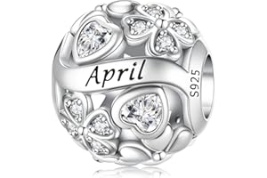 HappyStar Breloque trèfle à quatre feuilles en argent 925 pour femme - porte-bonheur - Cadeau - Pierre de naissance - Avec zircone cubique - Compatible avec bracelet Pandora européen