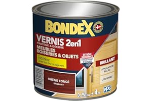 BONDEX - Vernis - Protège et Embellit le Bois - Brillant - 0,25l - Chêne foncé