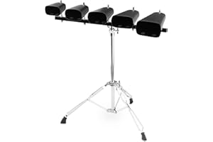 Set Cowbell XDrum, 5 campane da mucca (4",5",6",7",9") con supporto robusto e regolabile, hardware a doppia barra, per suono eccellente e armonico.