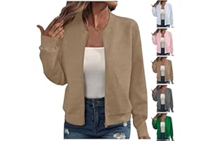 TRIGLICOLEUM Bomber Jacket Women's Blouson Summer Jacket Lightweight Zip Sweat Jacket Short Pilot Jacket Plain Jacket Thin Long Sleeve Transition Jacket College Jacket Girls Aviator Jacket Summer Women's Jacket