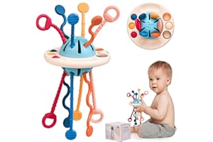 Jiosdo Montessori Spielzeug, Silikon Zugschnur Zahn Sensorik Spielzeug, Baby Spielzeug Motorikspielzeug Montessori Spielzeug Baby Reise Spielzeug Geschenke für Baby 18 Monate(UFO)